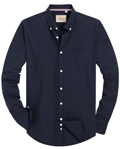 J.VER Herren Business Hemd Langarm Comfort fit Bügelfrei Regular Fit Langarmhemd Casual Hemden aus Baumwolle Button Down Freizeithemd mit Tasche,Navyblau,XL