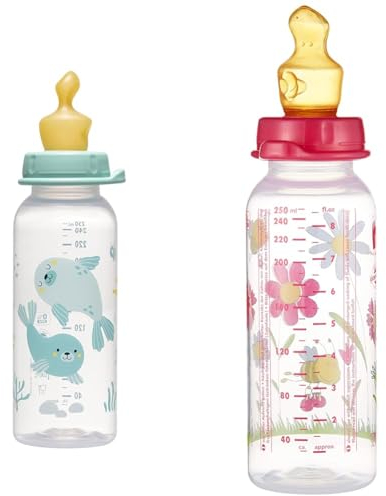nip Standardflasche PP mit Trinksauger Anatomisch Latex, ab 6 Monate, Blau, Größe M, 250 ml, Boy & Standardflasche PP mit Trinksauger Anatomisch Latex, ab 6 Monate, Rosa, Größe M, 250 ml, Girl
