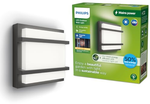 Philips Outdoor Ultra-Efficient Petronia Wandleuchte 3,8W, 2700 Kelvin, IP44 wetterfest, anthrazit