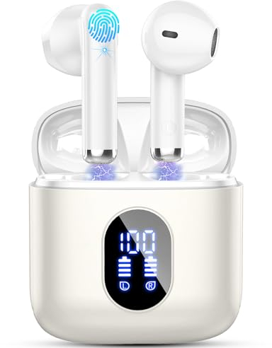 Cuffie Bluetooth, Auricolari Bluetooth con 4 HD Mics, HiFi Stereo Cuffie Wireless in Ear ENC Cancellazione Rumore Cuffie Senza Fili 3.7g Mini Cuffiette Bluetooth, 30 Ore/IP7 Impermeabili, Bianco Perla