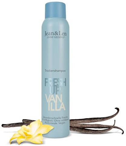 Jean & Len Trockenshampoo Fresh Up Vanilla, leicht auszubürsten, schenkt dem Haar extra Griffigkeit, mit sofort Frische-Effekt, mit Vanille-Mandel-Duft, ohne Parabene & Silikone, vegan, 200 ml