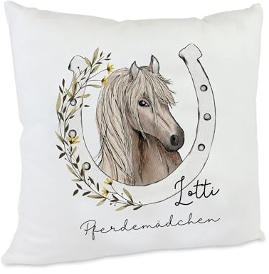 Kilala Kissen Pferd Dekokissen Pferdekopf-Motiv mit Namen Pferdemädchen Geschenkidee (Pferdeglück)
