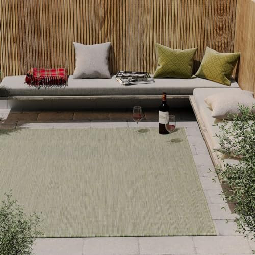 Olive Flatweave Green Outdoor Rug Awning Carpet Plastic Geometric Rug Washable Sage Garden Patio Summer Mat Camping Mat Balcony Floor Large 160cm x 230cm