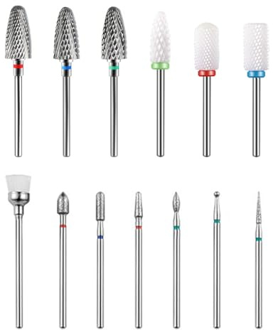 13 Stück Wolframstahl Nagelbohrer Set, 3/32 Zoll Nagelfräser Aufsätze Bits | Professioneller Bohrer für Nägel, Nagelhautentferner Fräser Bit Gelnägel für Acryl Maniküre Pediküre Nagelfeilenmaschine