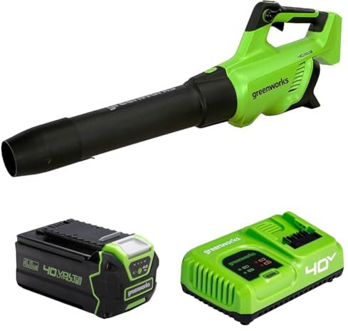 Greenworks 40V Soffiatore Foglie Assiale a Batteria con Motore Brushless, 210km/h, 15,6m³/min, Batterie da 4Ah e Caricabatterie