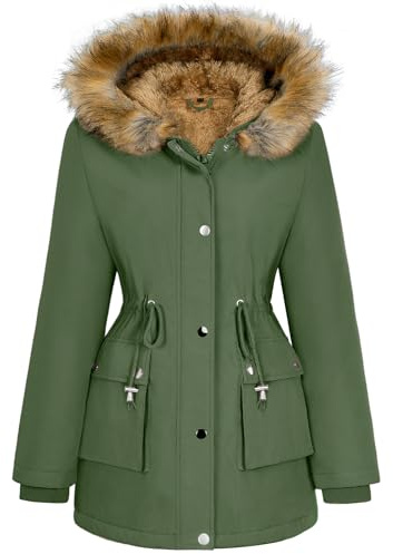 Lonya Winterjacke Damen Parka Winter Mäntel Fleecejacke Warm Mittellang Wasserabweisend Dicke Coat mit Kapuze