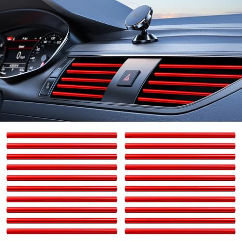 30 Piezas Tiras Decorativas de Ventilación de Coche,PVC Bandas Decorativas para Coche,Plegable Tira Moldura Interior de Coche para Todos Los Aireadores Rectos (Rojo, 19,7 cm)
