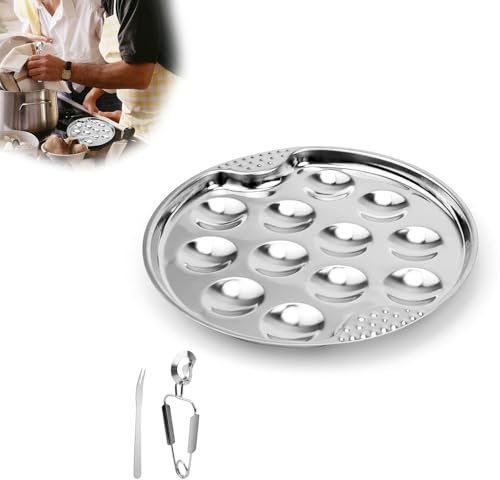 HJIAMA Plat à Escargots en Acier Inoxydable, Assiette Escargots 19cm avec Pinces et Fourchette, Antidérapant et Isolant, Idéal pour Restaurants et Maisons
