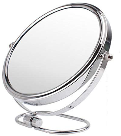 CCYENG Schminkspiegel für den Schreibtisch, zweiseitiger Kosmetikspiegel, 3-fache Vergrößerung, Kosmetikspiegel, 360 ° schwenkbarer Badezimmerspiegel, tragbar, Silber