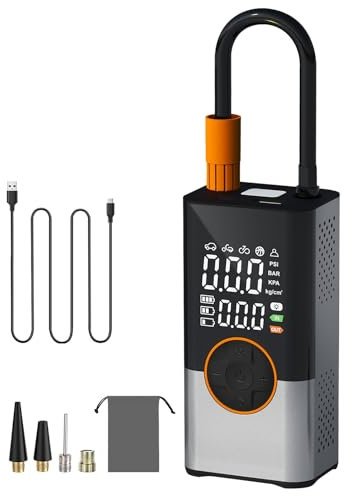 E-SMARTER Compressore Aria Portatile, 150PSI Pompa Elettrica per Bicicletta con Display Digitale & Design Auto-Stop, Multifunzionale Compressore Portatile Auto, Mini Compressore Portatile per Auto