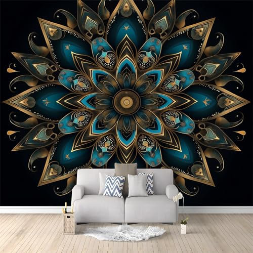 Tapete 3D Fototapete Schwarzer Mandala-Druck 250x175 cm Vliestapete Wandtapete Wandbilder 3D Druck Foto Tapeten für Wohnzimmer Schlafzimmer Vlies Tapete Motivtapeten