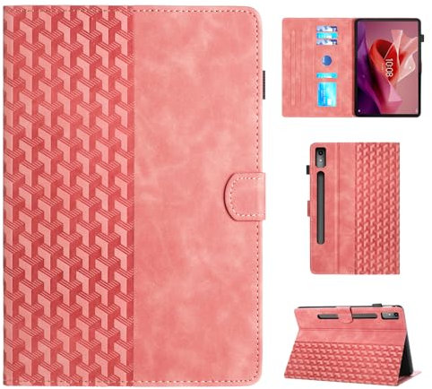 CASAFUNY Étui de Protection pour Lenovo Tab P12 12.7 2023 avec Porte-Stylo, Cuir PU de Haute Qualité Multi-Angle Étui de Protection pour Lenovo Tab P12 2023 12.7 Tablette Rose