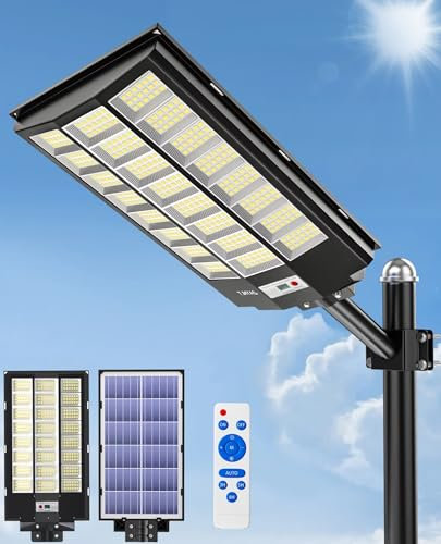 JAYNLT Y-7200W Lampadaire Solaire Exterieur, 700000LM 6500K Lumiere Solaire Exterieur Detecteur de Mouvement, IP67 Étanche Projecteur Solaire Exterieur pour Sentier, Éclairage public, Garage, Cour