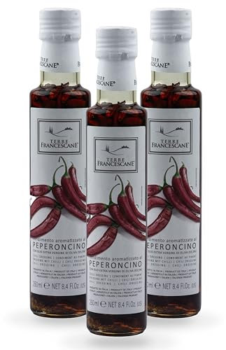 Terre Francescane Lot de 3 bouteilles d'huile de piment extra vierge avec piment entier 3 x 250 ml