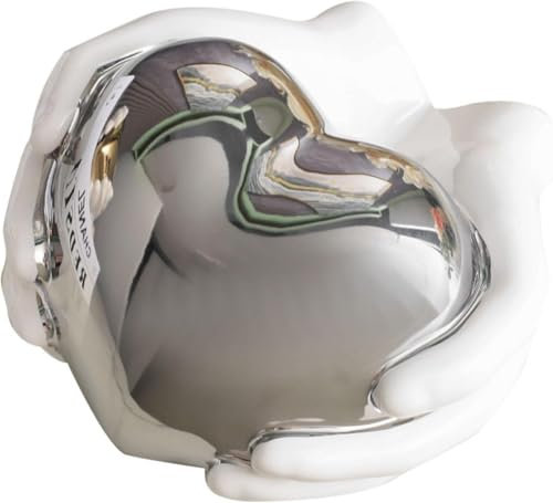 Silber Herz Skulptur aus Keramik - Moderne abstrakte Kunst Dekofigur für Wohnzimmer, Schlafzimmer, Büro - Geschenk der Liebe(Heart-Silver)