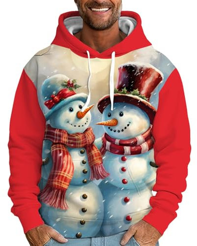 Winter Neuer Herren-Weihnachts-3D-Digitaldruck, lockerer Langarm-Hoodie Sweatshirt Schulterfrei