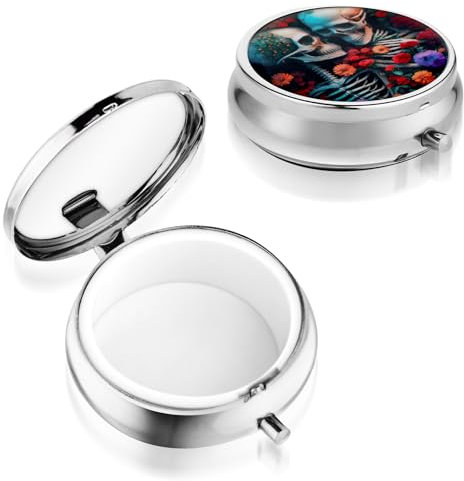 Sibba Tragbare Pillendose Medikamenten-Pillenetui multifunktionale Feuchtigkeitsbeständige Reise-Pillendose Handtasche Tasche Metall Medizin Pillen Organizer-Box Vitamine Fischöl (Totenkopfmuster)