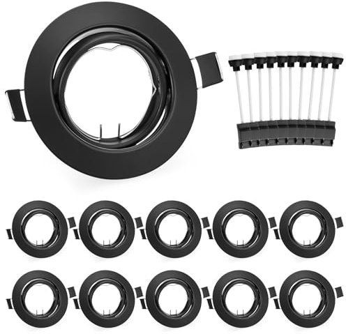 Leselux Einbaustrahler GU10 Set, 10x Einbaurahmen Schwarz, Einbaustrahler Rahmen Schwenkbar 60°inkl. GU10 Fassung für LED, Halogen Leuchtmittel, Deckeneinbaustrahler Rahmen Lochdurchmesser 68-80mm