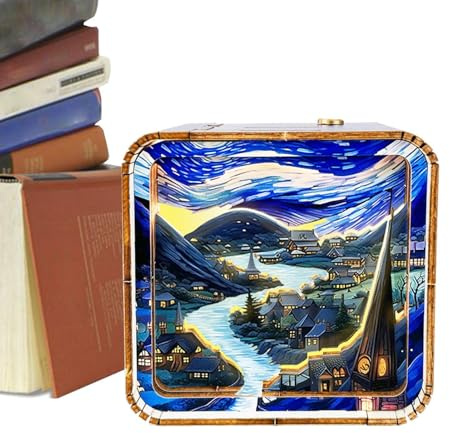 Duroecsain Luce notturna puzzle in legno, lampade da tavolo in legno, per camera da letto, puzzle di paesaggi di cartoni animati 3D, giocattoli sensoriali portatili, lampada da tavolo regolabile per