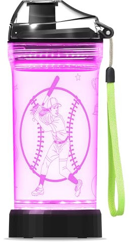 OkiyiD Softball-Geschenke für Mädchen, leuchtende Kinder-Wasserflasche, Softball-Zubehör für Mädchen, Sportbecher mit 3D-LED-Licht, 400 ml, Tritan, BPA-frei, Geschenke für Schule, Camping und Urlaub