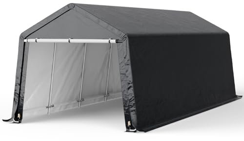 XEMQENER Bike Storage Shed 10x20 FT, Large Waterproof Outdoor Bike Tent, Portable Garage Car Shelter with Galvanized Steel Frame for Motorbike, Garden Tools, 300x600x245 cm, Dark Grey