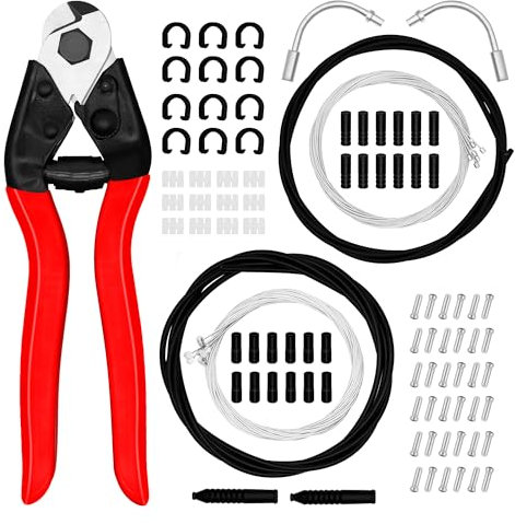 103PCS Universal Bike Brake Cable Kit with Stainless Steel Bike Cable Cutter, Bike Brake Cable and Shifter Cable for Mountain Road Bicycle Repair, Cable End Caps, C Buckles, V Brake Cable Guide Inside