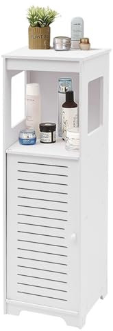 Qussse Badezimmerschrank, Toilettenschrank mit Ablagefach Freistehender Schmal Badschrank Badezimmer-Schrank für Bad Flur Küche und Wohnzimmer, 28x25x90cm, Weiß