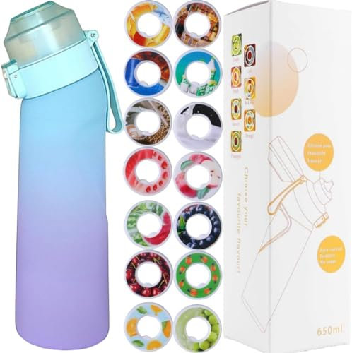 Putextile Air Gourde Starter Up Set avec 1 dosettes aromatiques, bouteille d'air 650 ml boisson fruits parfum eau douce et%0 tasse d'eau pour et en plein air gym (Gradient Blue+1 Random Pod)