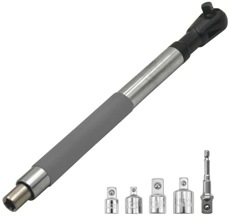 Cikiki Offset Extension Wrench for Electric Drill, Impact Wrench Extender for Socket Sets, 1/2-Inch Electric Drill Adapter, 4 Conversion Adapters, Slim Design for Tight Spaces