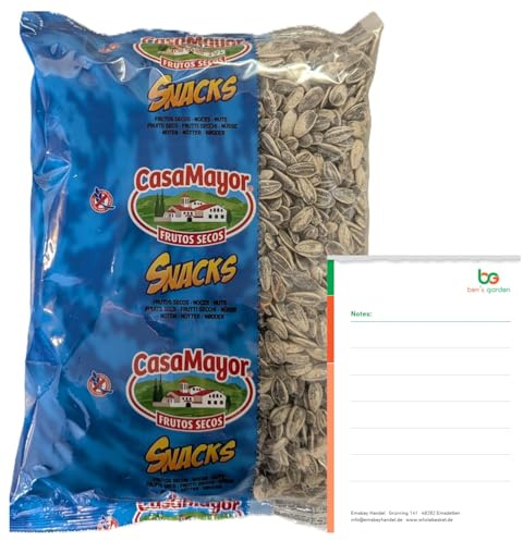 Ben's Garden Bundle: Casa Mayor Sonnenblumenkerne 800g inkl Notizblock | Geröstete & gesalzene Sonnenblumenkerne. Ein knuspriger, leckerer Snack für jede Gelegenheit und gemütliche Abende