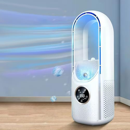 UOEONR Ventilateur Tour Sans Pales,Ventilateur Silencieux sans Pale pour chambre à coucher,35 dB,6 Vitesses de Réglage,Humidification,Minuterie 6H,Ventilateur colonne pour salon et chambre (Blanc)