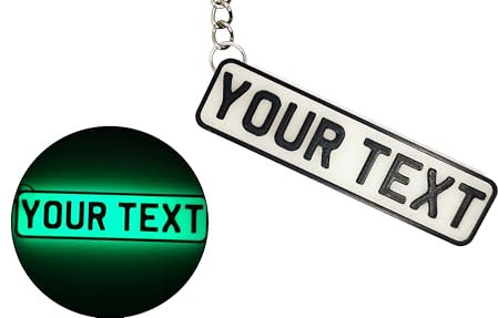 Personalised 3D Number Plate Keyring, Glow in the Dark, Custom Text for Car and Bike