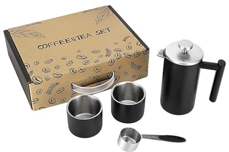FeRey Tools French Press Kaffeebereiter Set – 350ml French Press mit 150ml Edelstahlbecher – Doppelwandiger Thermo-Kaffeebereiter mit Geschenkbox – Tragbares Reise Pour Over & Handbrüh-Set