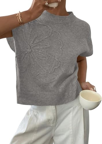 PRETTYGARDEN Women's Summer Short Cap Sleeve Sweater Vest (Grey,L)