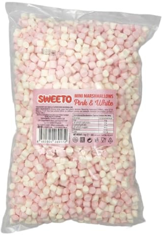 Sweeto Mini Pink & White Marshmallows 1kg | Strawberry & Vanilla Flavour | Halal Certified Bulk Candy