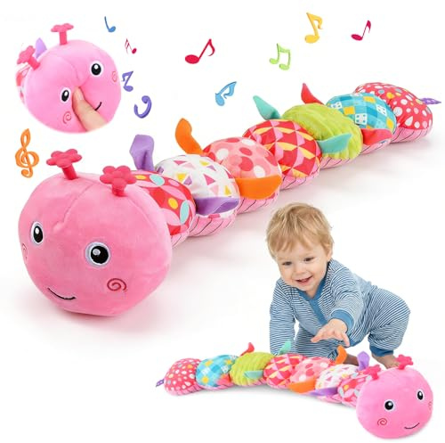 Focenat Babys Spielzeug 0-6 Monate, Raupe Musikspielzeug, Baby Musical Raupe Kuscheltier, Raupes Plüschtier Spielzeug mit Lineal, Montessori Sensorik Spielzeugs, Baby Tummy Time Toys