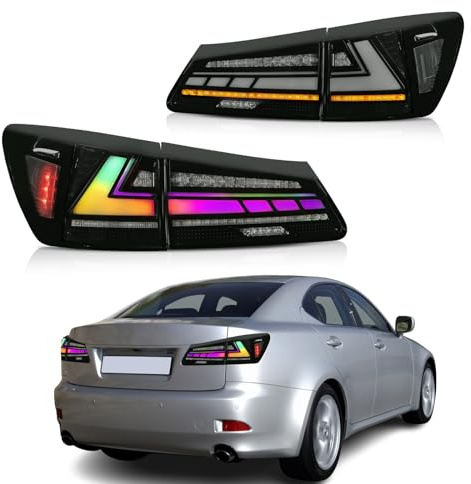 CKCD RGB Rückleuchten kompatibel mit Lexus Sedan IS220D IS250 IS350 ISF 2006-2012, Schlussleuchten mit Animation DRL,Startanimation, Schwarz