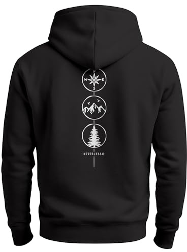 Neverless® Herren Hoodie Backprint Nature Symbole | Kompass | Berge | Baum Outdoor Männer Fashion Streetstyle