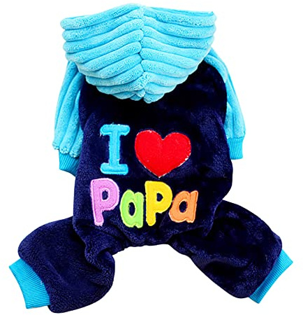Winter Hoodied Für Hunde, Haustier Kleidung Mit Ich Liebe Mama Papa Muster,Warmer Wintermantel,Vierbeinige Winter Dicke Kleidung,Für Hund Und Katzen Indoor & Outdoor Camping Wandern Spielen (Blue, M)