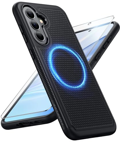 FNTCASE for Samsung A37 Phone Case: Dual Layer Compatible with MagSafe | Screen Protector, Shockproof Drop Protection, Matte Textured Protective Galaxy 5G Cell Phone Cover, Daily Use, Black Magnetic