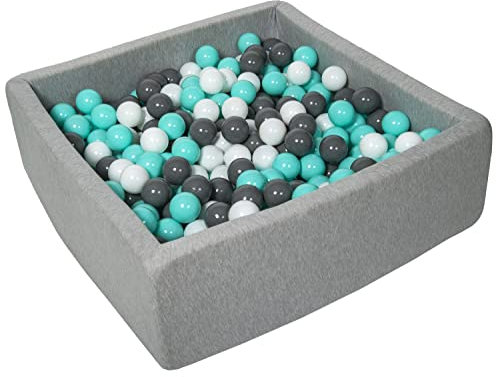 Velinda Bällebad Ballpool Kugelbad Bällchenbad Kinder-Pool mit 450 Bällen/90x90cm (Farbe der Bälle: weiß, grau, türkis)