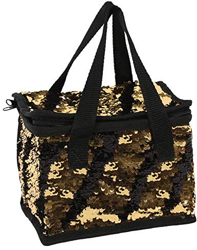 BLACK AND GOLD REVERSIBLE SEQUIN COOLER BAG