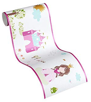 A.S. Création Bordüre Little Stars Borte Prinzessin 5,00 m x 0,17 m bunt weiß Made in Germany 358532 35853-2