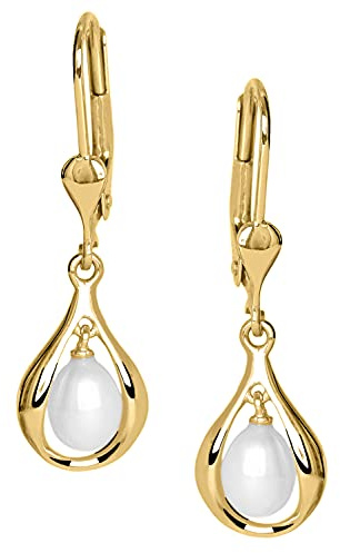 My Gold Damen Perlen Ohrringe Gold 333 Echtes Gelbgold (8 Karat) Süßwasserperlen 29mm x 8mm Perlenohrringe Ohrhänger Pearlie