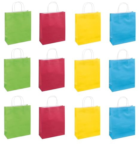 DONAU HOME Sacchetti da regalo/confezione da 12 pezzi/ 25 x 30 x 10 cm/monocromatica/carta Kraft/manico ritorto/regalo/ogni occasione/pensiero/tinta unita/mix di colori
