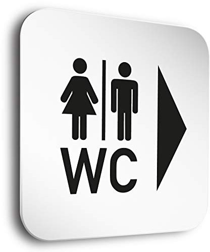 Türschilder der Extraklasse! • WC rechts • Toilettenschild in der Größe 150 x 150 x 1,5 mm • Aunsichtbare 5mm Abstandhalter verleihen dem Türschild einen exklusiven schwebe Effekt