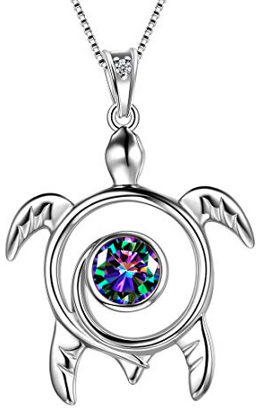 Aurora Tears Schildkröte Halskette 925 Sterling Silber Tier Anhänger Mystic Rainbow Topaz Schmuck mit Zirkonia für Frauen DP0172M