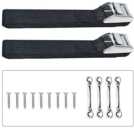 GOODTIMES Battery Box Hold-Down Strap Kit - 2x 78 Inch Nylon Webbing Straps with Stainless Steel Cam Buckles & Mounts - Ideal for Boat, RV, Car - Black