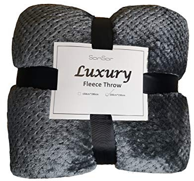 SANSAR Super Soft WAFFLE/HONEYCOMB Fleece Throw Blanket (Double/Kingsize/Cushion Cover) (Charcoal Grey, Kingsize Throw (200 x 230cm))