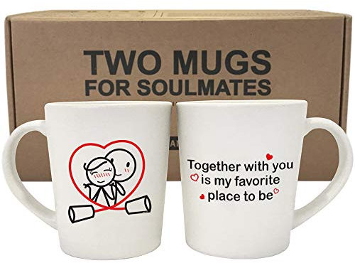 BoldLoft Together is My Favorite Place to Be Couple Coffee Mugs-Matching Coffee Mugs for Couples His and Hers Gifts for Wedding Anniversary Birthday Love Mugs for Him and Her